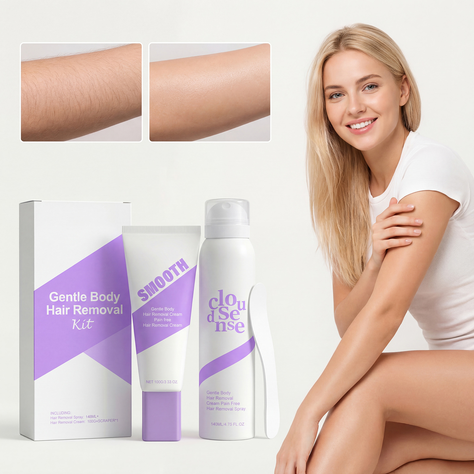 Smooth Body Hair Removal Set Gentle Cleansing Moisturizing Soft Skin Whole Body Hair Removal Daily Portable Cream