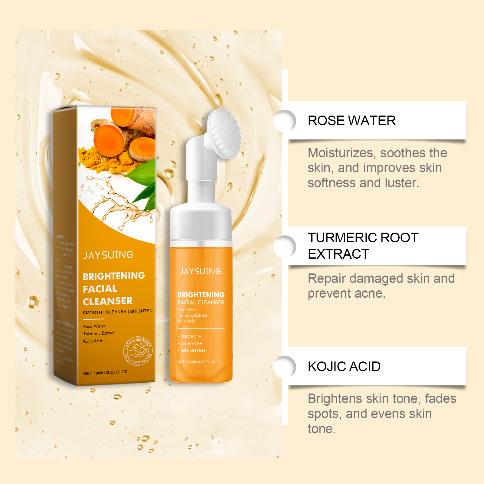 Turmeric Cleanser Gently Cleanses Facial Pores Skin Refreshing Oil Control Moisturizing Lock Water Face