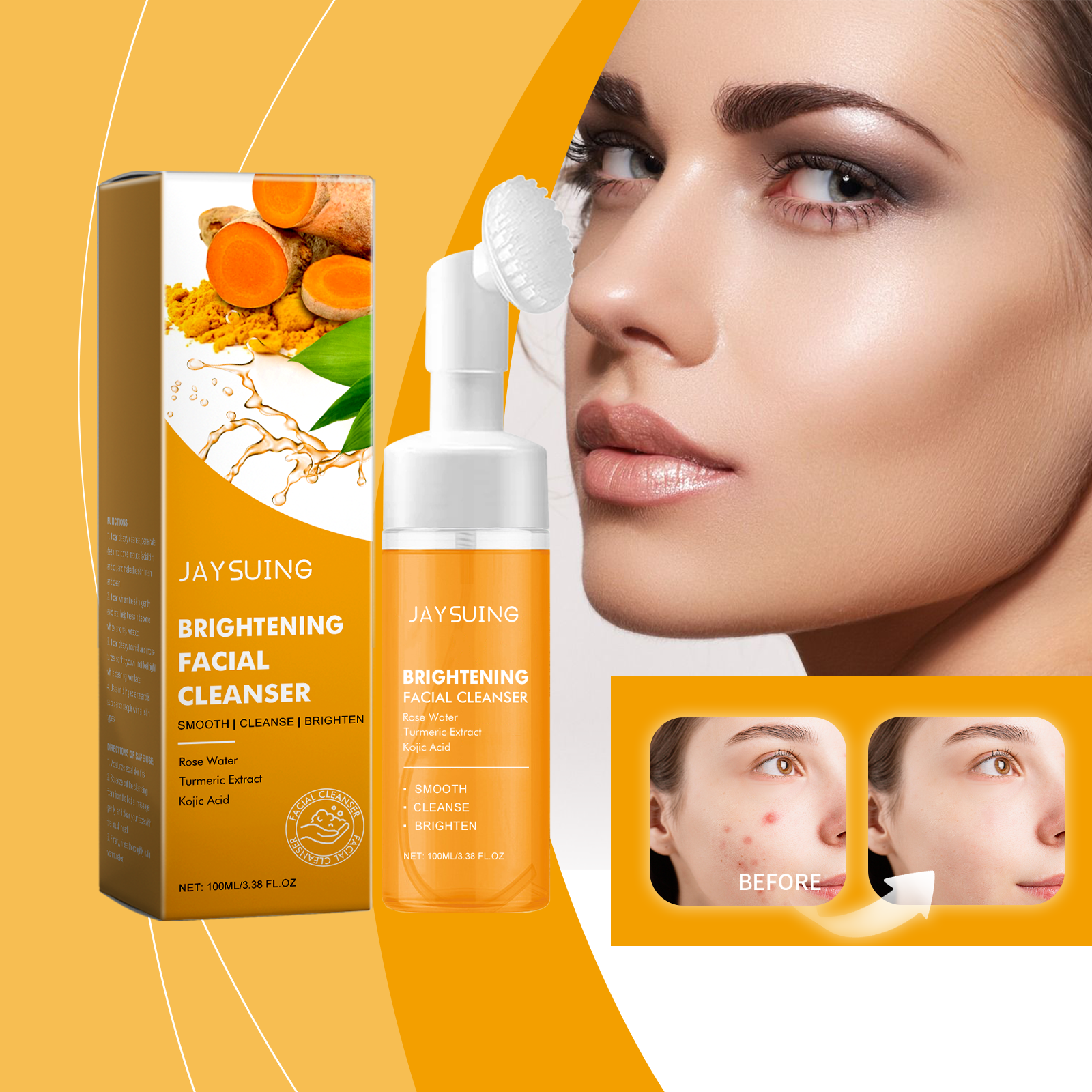 Turmeric Cleanser Gently Cleanses Facial Pores Skin Refreshing Oil Control Moisturizing Lock Water Face