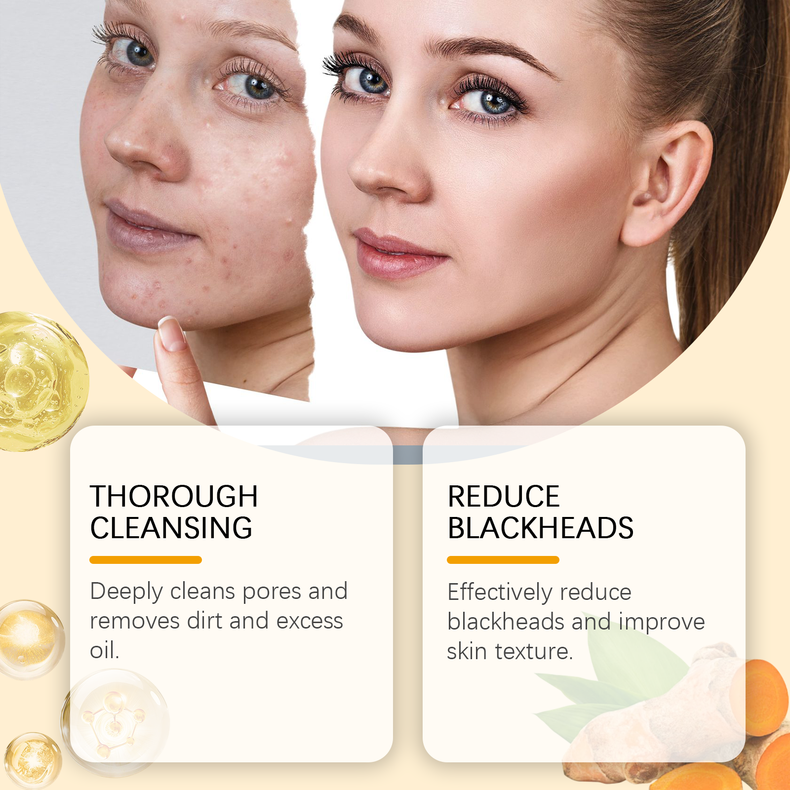 Turmeric Cleanser Gently Cleanses Facial Pores Skin Refreshing Oil Control Moisturizing Lock Water Face