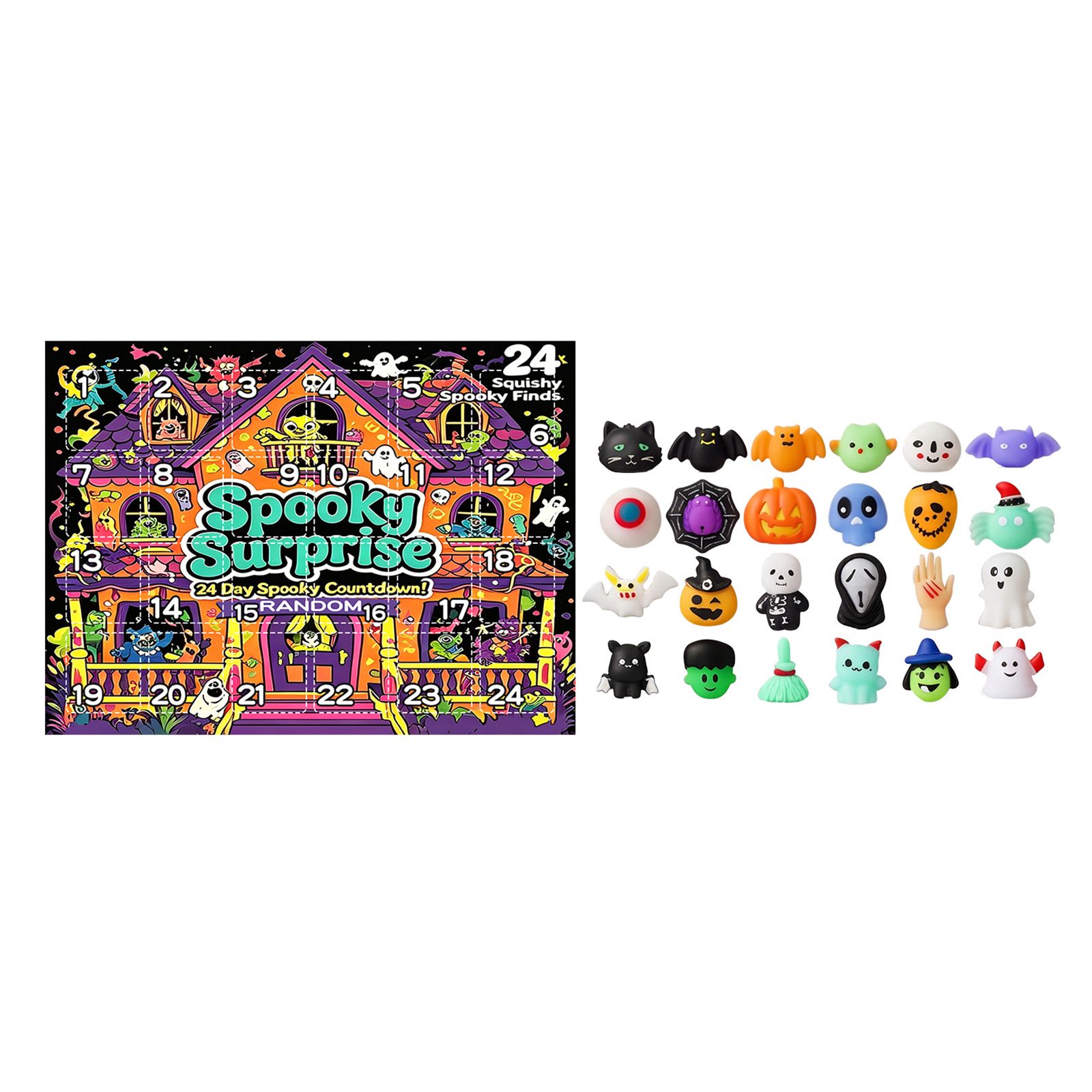 Halloween Advent Calendar 24-Day Countdown Blind Box Squishy Ghost Toys for Stress Relief Kids Gifts