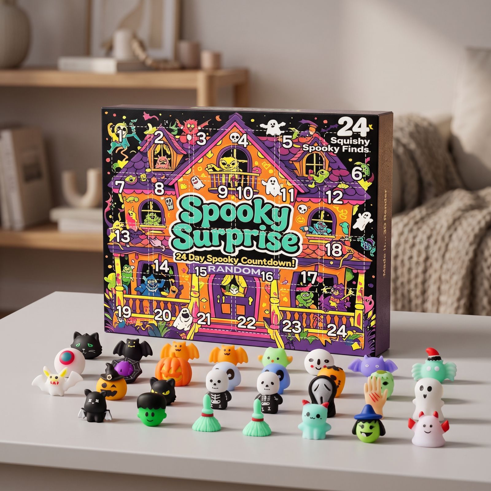 Halloween Advent Calendar 24-Day Countdown Blind Box Squishy Ghost Toys for Stress Relief Kids Gifts