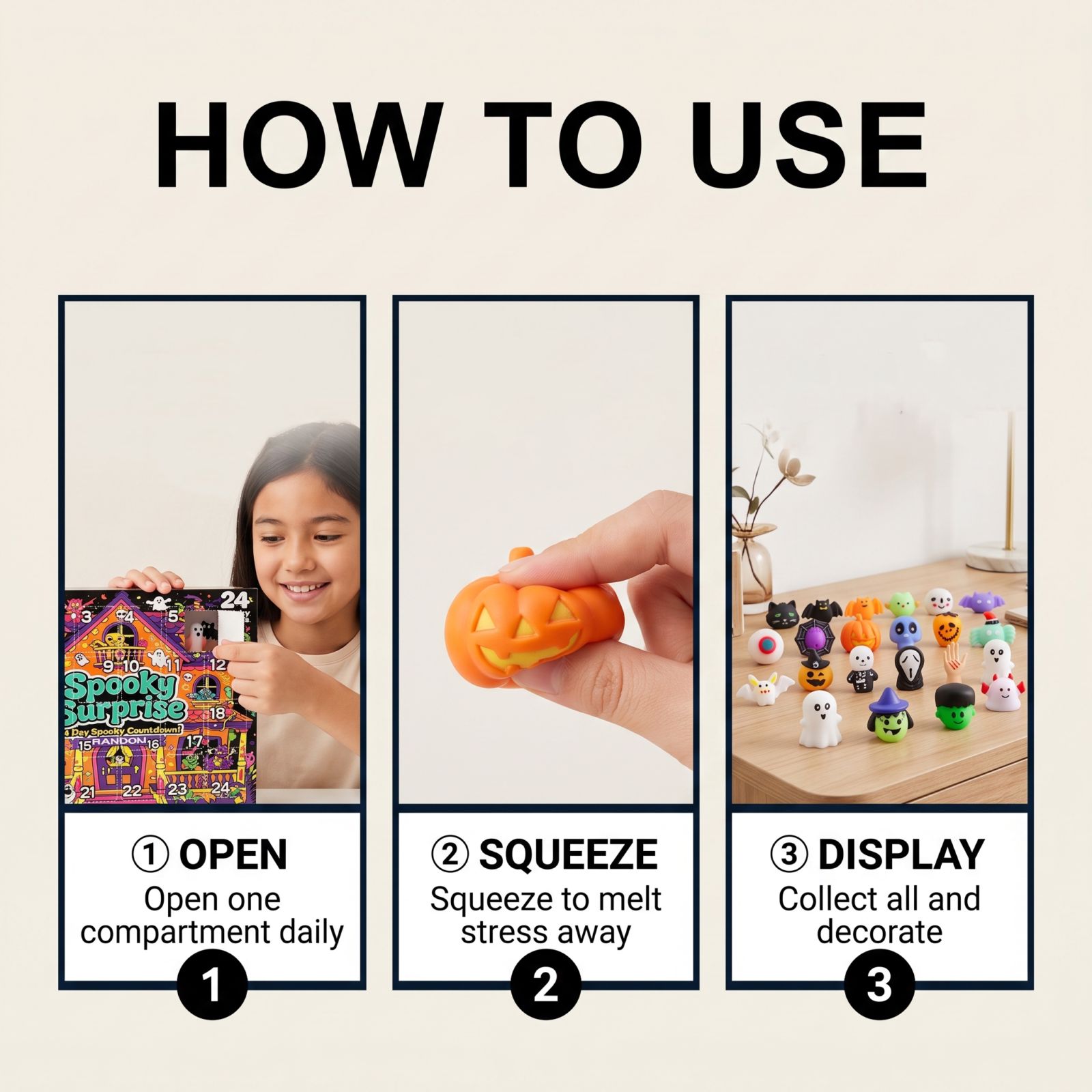 Halloween Advent Calendar 24-Day Countdown Blind Box Squishy Ghost Toys for Stress Relief Kids Gifts