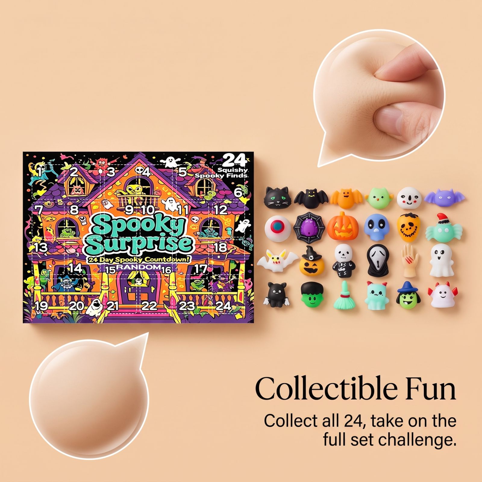 Halloween Advent Calendar 24-Day Countdown Blind Box Squishy Ghost Toys for Stress Relief Kids Gifts