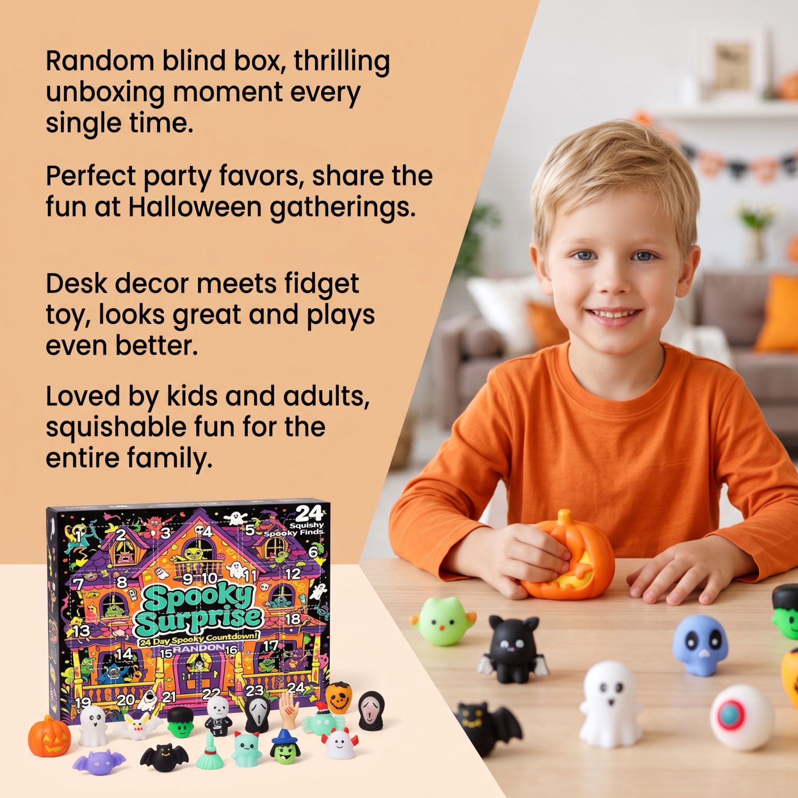 Halloween Advent Calendar 24-Day Countdown Blind Box Squishy Ghost Toys for Stress Relief Kids Gifts