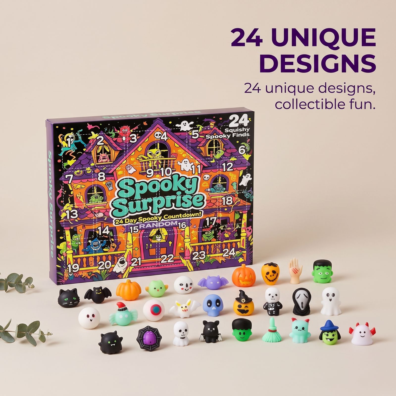 Halloween Advent Calendar 24-Day Countdown Blind Box Squishy Ghost Toys for Stress Relief Kids Gifts