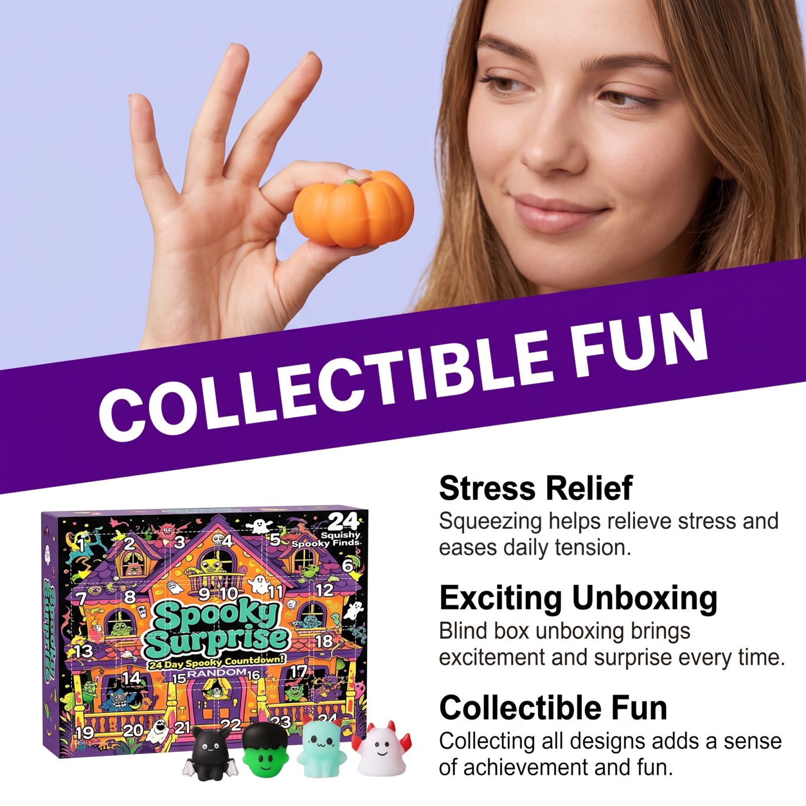 Halloween Advent Calendar 24-Day Countdown Blind Box Squishy Ghost Toys for Stress Relief Kids Gifts
