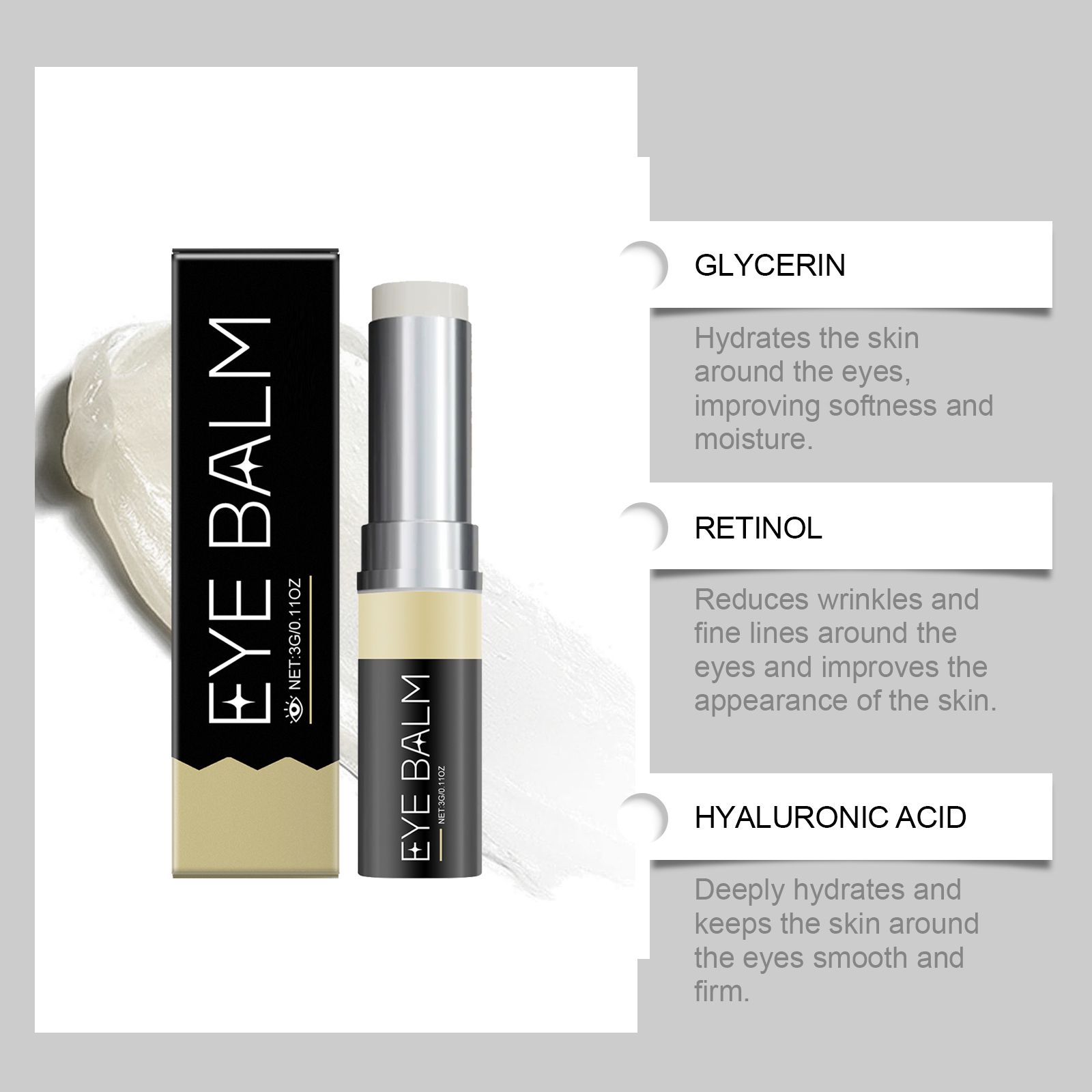 Retinol Anti Wrinkle Eye Cream Stick Firming Moisturizing For Fine Lines And Puffiness Daily Care