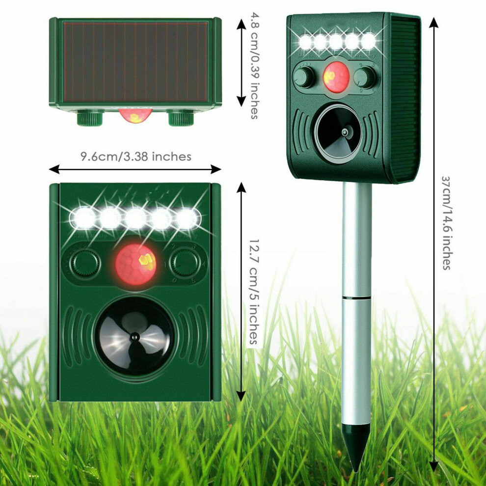 Solar Powered Ultrasonic Outdoor Pest Animal Repeller Activated Repellent