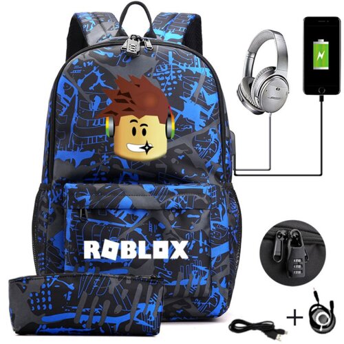 (Camouflage) Roblox Anti-theft USB Charge Backpack Travel Bag