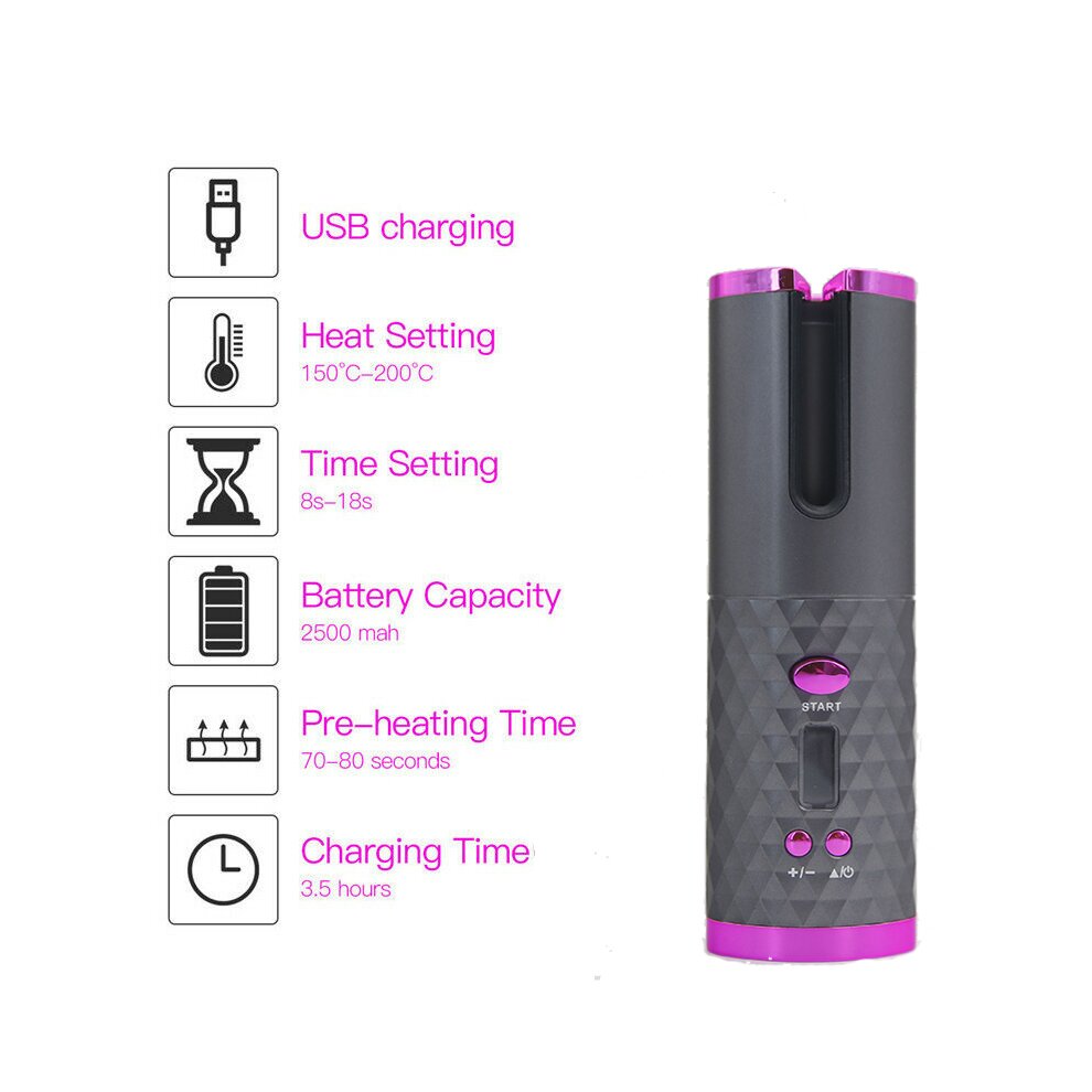 Cordless Automatic Portable Hair Curlers Rechargeable