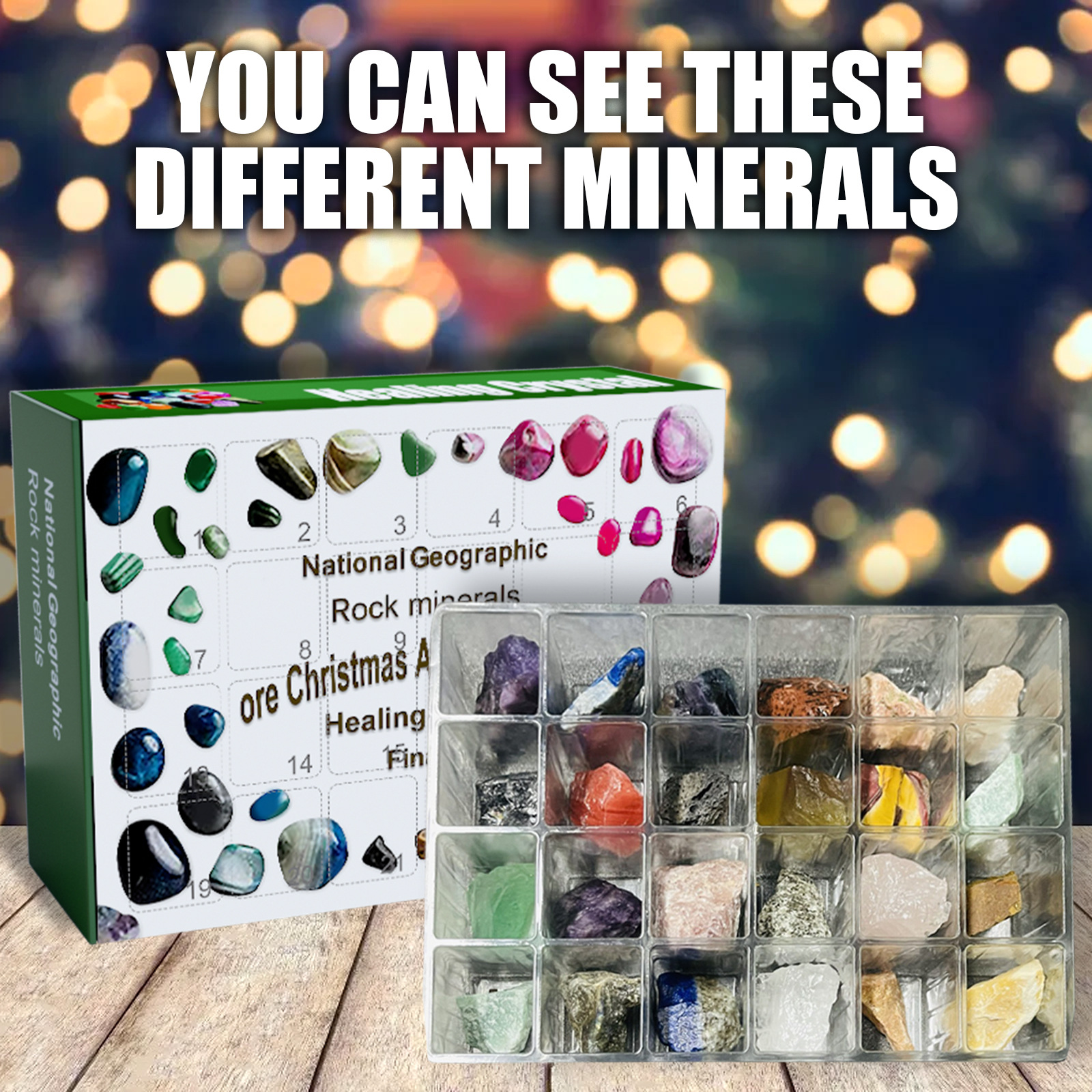 Christmas Advent Calendar 2022 24 Pcs Rock Healing Crystals Minerals with Box for 24 Days Christmas Countdown Calendar Ore Rock Collection Kids Girls Gift Toys