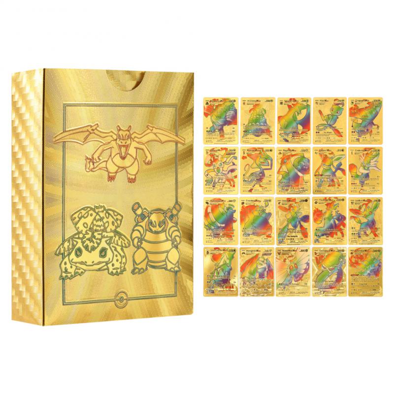 (Golden Rainbow 55pcs) Pokemon Cards Metal Gold Vmax GX Energy Card Charizard Pikachu Rare Collection Battle Trainer Card English Trading Cards Child Toys Xmas Gifts for Kids 55-110pcs set
