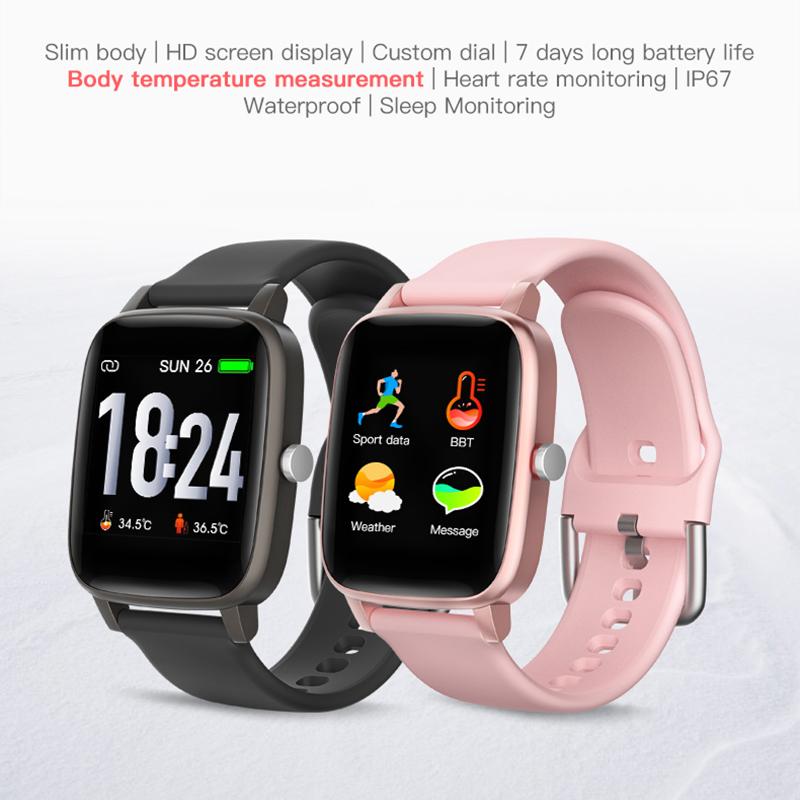 (Black) Body Temperature Monitor Smart Watch Urban Fashion Full Touch Screen Watch