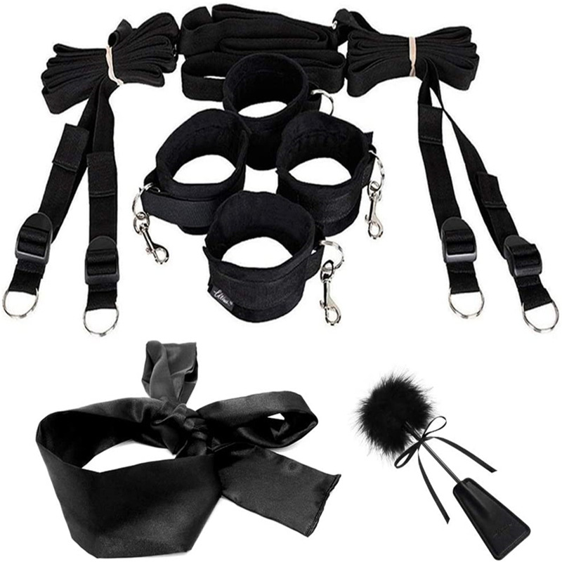 Sex Bondage BDSM Kit for Couple Bed Restraints Set Adult Sex Toys with Hand Cuffs Ankle Cuff Bondage Collection Blindfold Tickler Included Sex Pleasure Devices