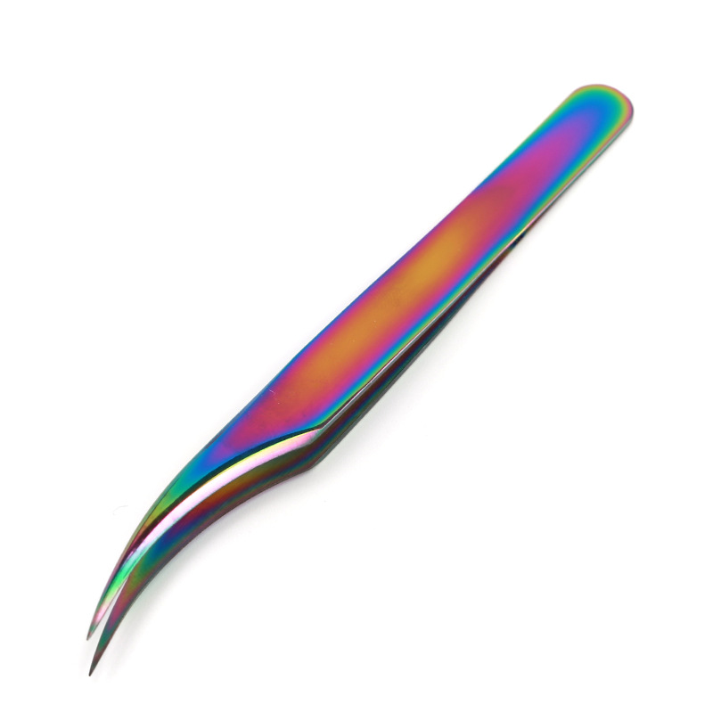 Eyelash Tweezers Nail Art Stainless Steel Lashes Extension Clip Applicator Rhinestone EyeLashes Tweezers Multifunction For Nail Beauty DIY Rainbow Color