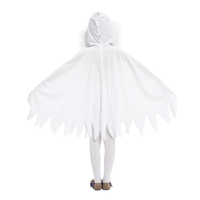 (90cm) Kids White Scary Ghost Face Cloak Costumes Halloween Carnival Fancy Dress Cosplay Role Play Dress Up Frightening Ghost Witch Costume