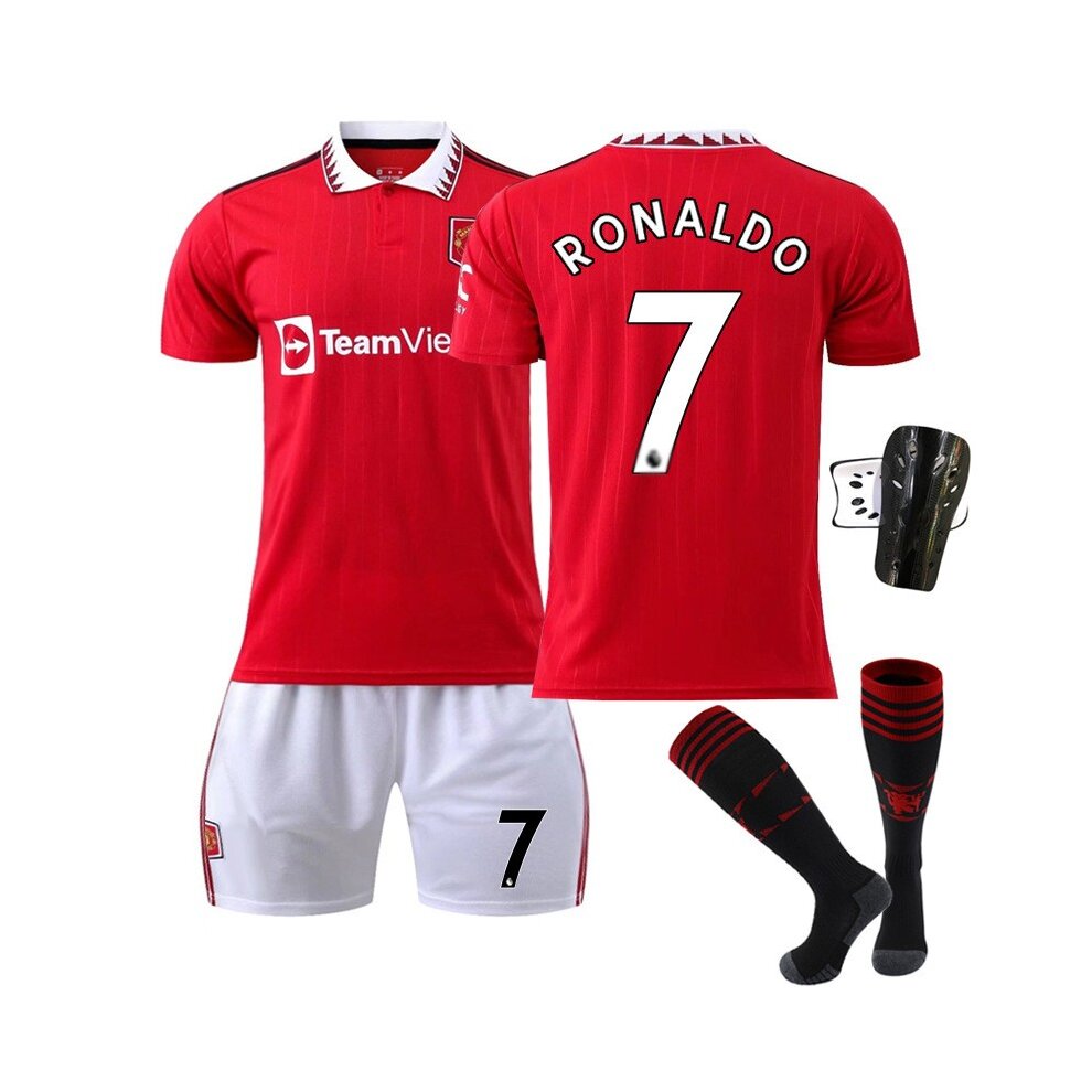 (20(4~5 Years)) Man United Teens Kids Ronaldo Football Kit Strip Sport Training Jersey Set