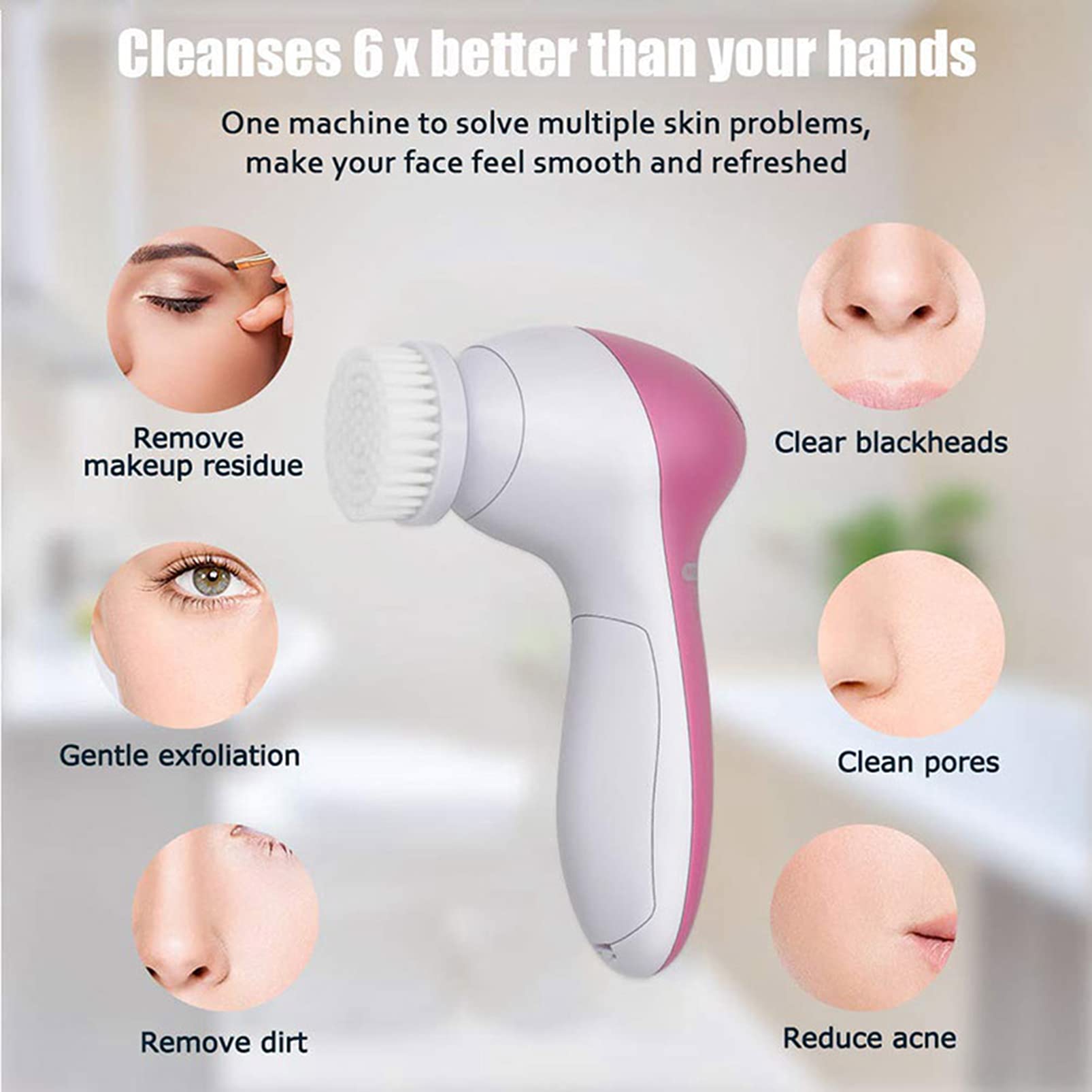 Facial Cleansing Brush Face Brush Electric Face Massager Facial Cleansing Spin Brush Set for Gentle Exfoliating Removing Blackhead for Teenage Girl
