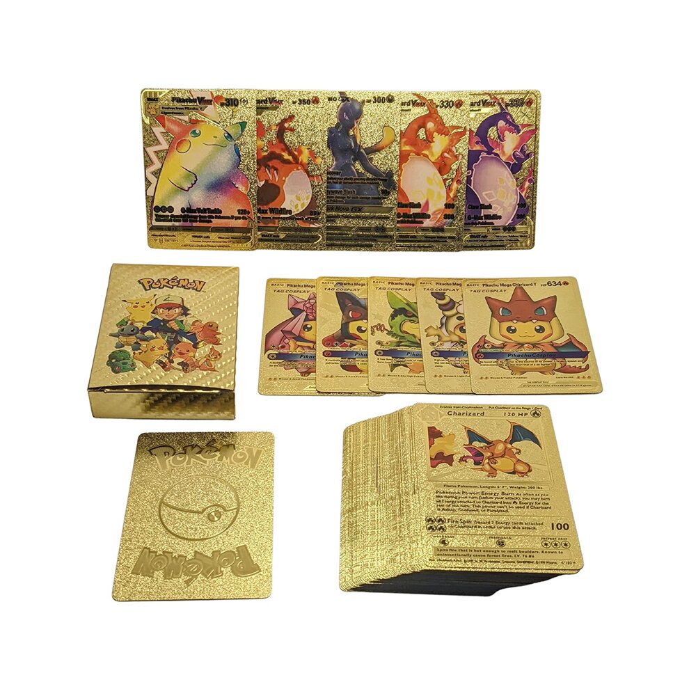 Pokemon Gold Cards Foil Gold Playing Card Vmax Gx Series 55PCS Cards 5pcs Set
