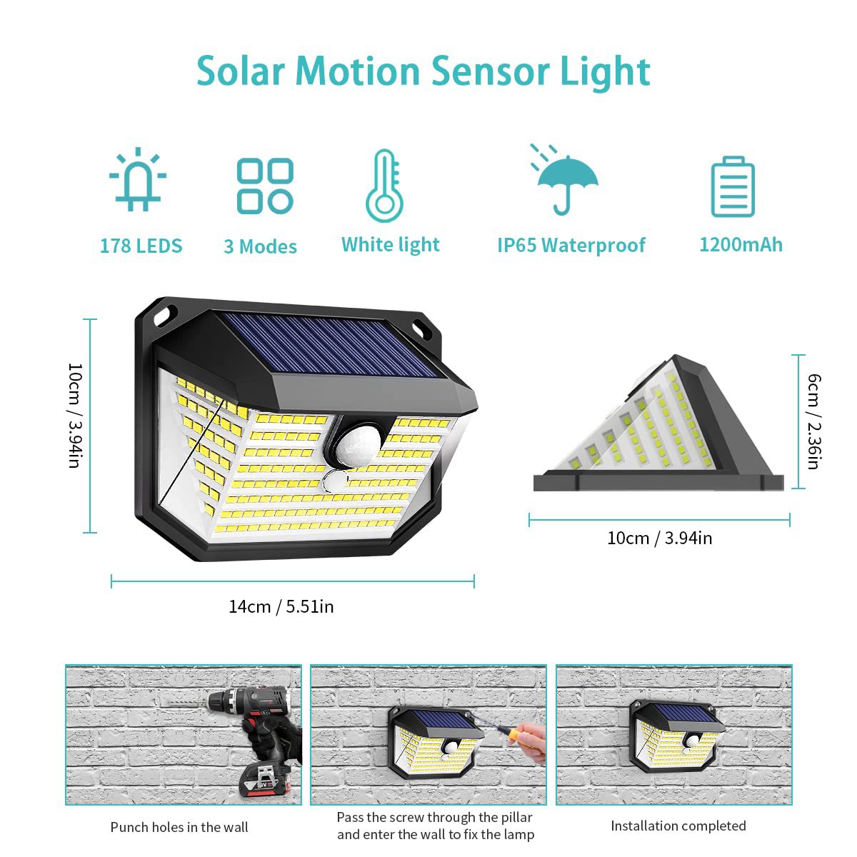 178 LED Solar Lights Outdoor Garden Wall Light 2 Pack