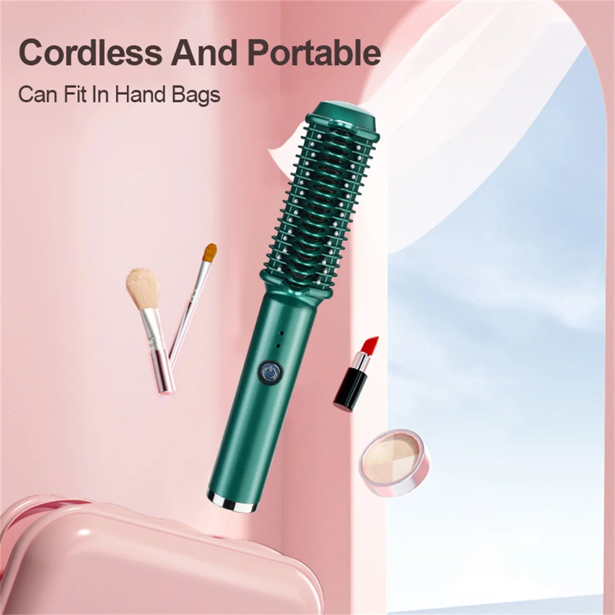 Hair Straightener Anti-scalding Ceramic Hair Curler 2 in 1 Electric Hair Comb Wireless Curling Iron Hair Brush Fast Heating USB Rechargeable