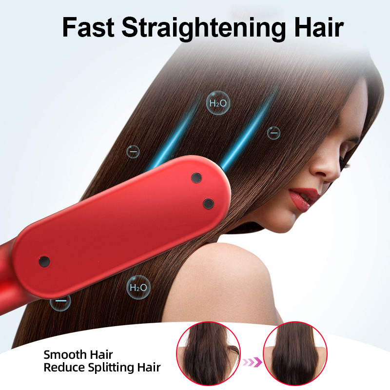 (White) Hair Straightener Comb Electric Ceramic Straightening Brush Hair Curler Comb Wireless Hot Comb Portable Frizz-Free Fast Heating Rechargeable Household