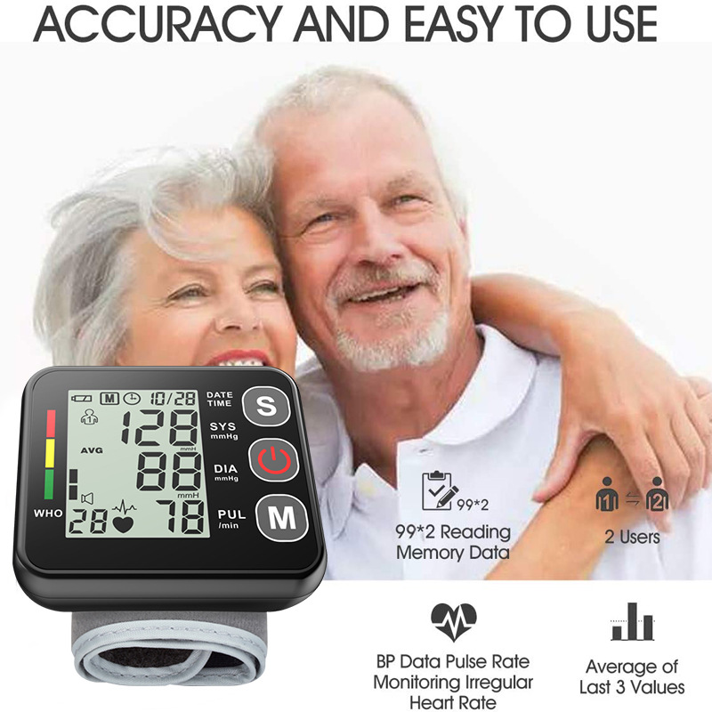 (White) Digital Wrist Blood Pressure Monitor With Large LCD Display BP Machine Cuff