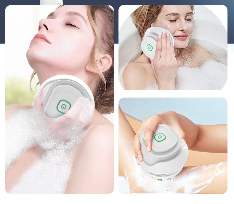 (Blue) Multi-Functional Massage Bath Brush with Long Handle Waterproof Electric Shower Brush