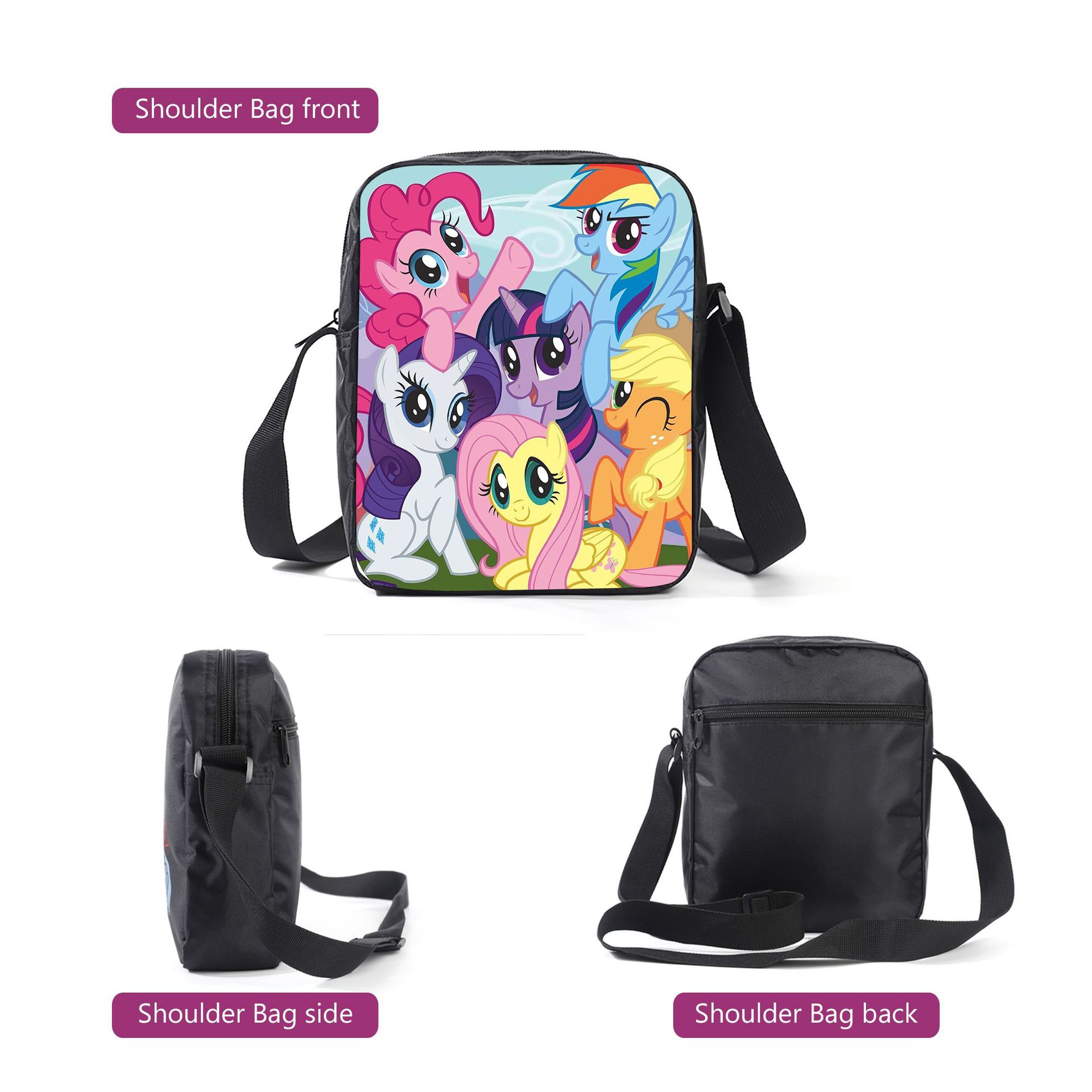 My Little Pony  3 Pcs Set Anime Game 3D Printed Backpacks Messenger Bag Pencil Bag Canvas School Bag