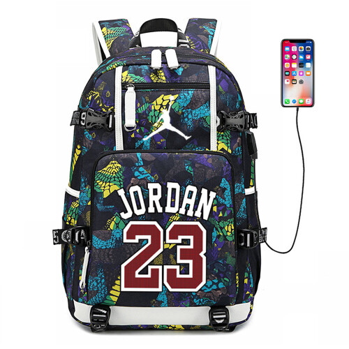 Basketball Player Jordan Logo Backpack Luminous Fluorescent Daypack USB Taptop