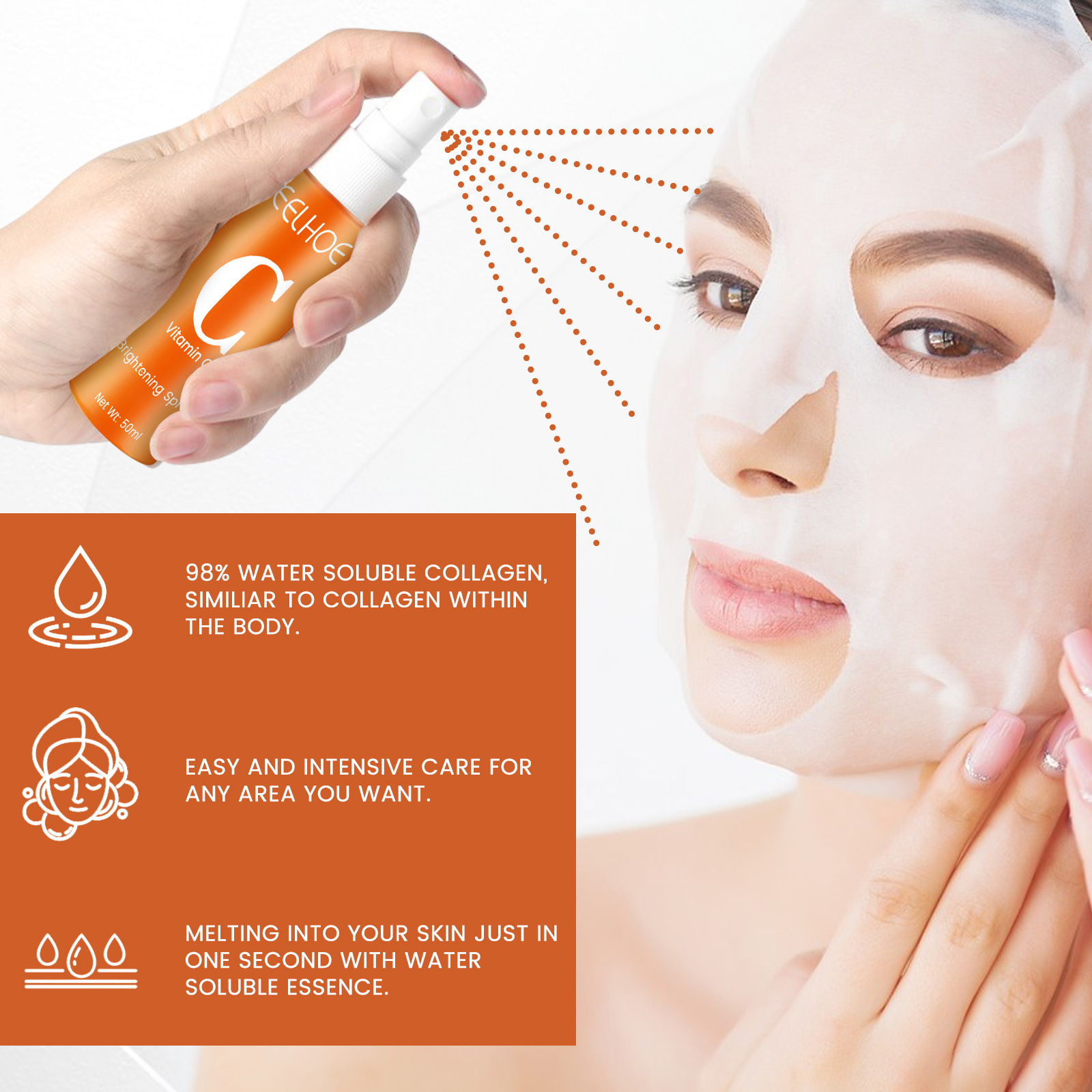 Collagen Anti Aging Facial Mask Spray Remove Dull Melanin Brighten Firm Skin Fade Fine Line Moisturizing Care Whitening Vitamin C Mask Women