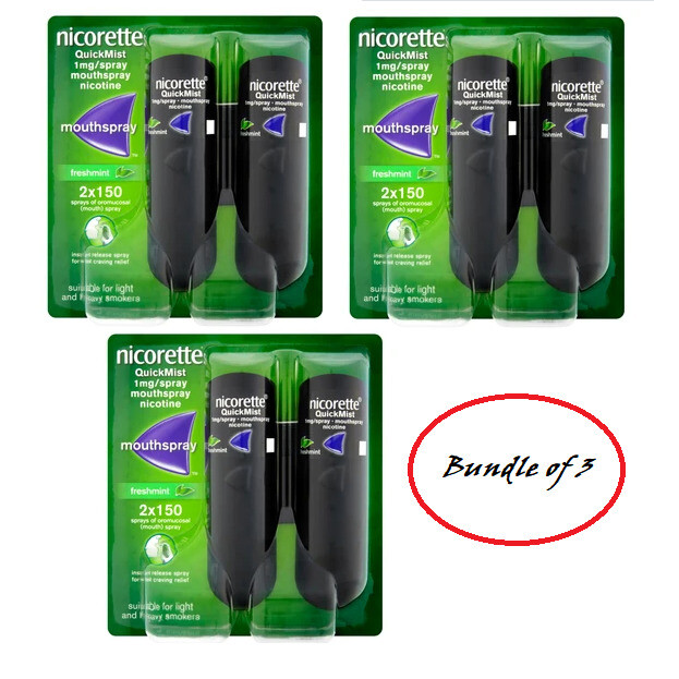 Nicorette QuickMist Freshmint 2 x 150 1mg Mouth Spray (Bundle of 3)