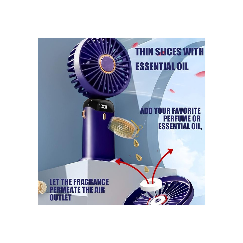 Hand Held Fan Portable Handheld USB Rechargeable Fans 5 Speeds Battery Operated Mini Fan Foldable Desk Fans with LED Display for Home Travel