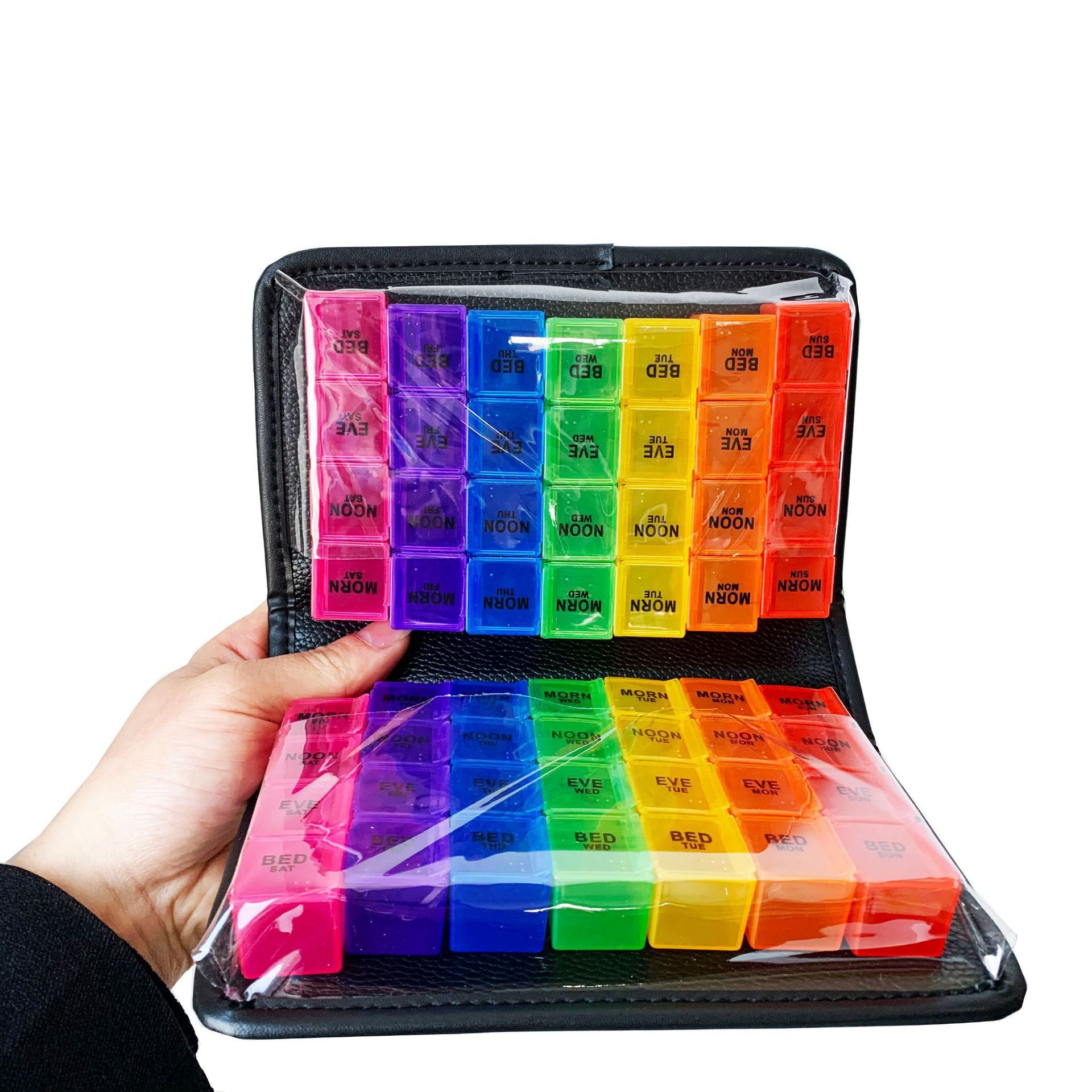 (Colorful) Pill Box Portable Pill Organizer 4 Times a Day Pill Box 7 Day Large Weekly 56 Grids Medicine Storage Organizer for Travel Daily