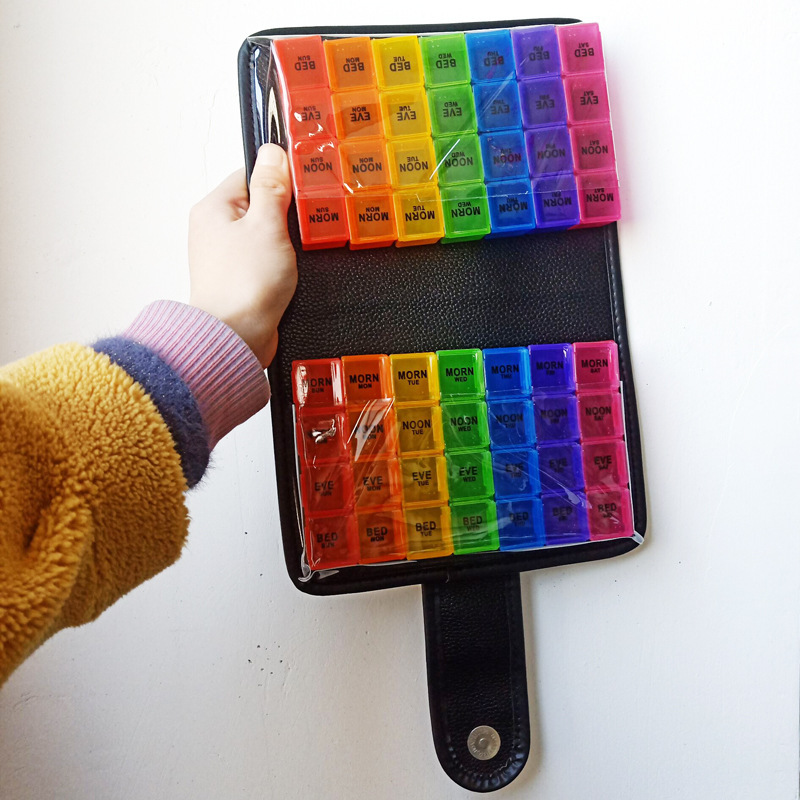 (Colorful) Pill Box Portable Pill Organizer 4 Times a Day Pill Box 7 Day Large Weekly 56 Grids Medicine Storage Organizer for Travel Daily
