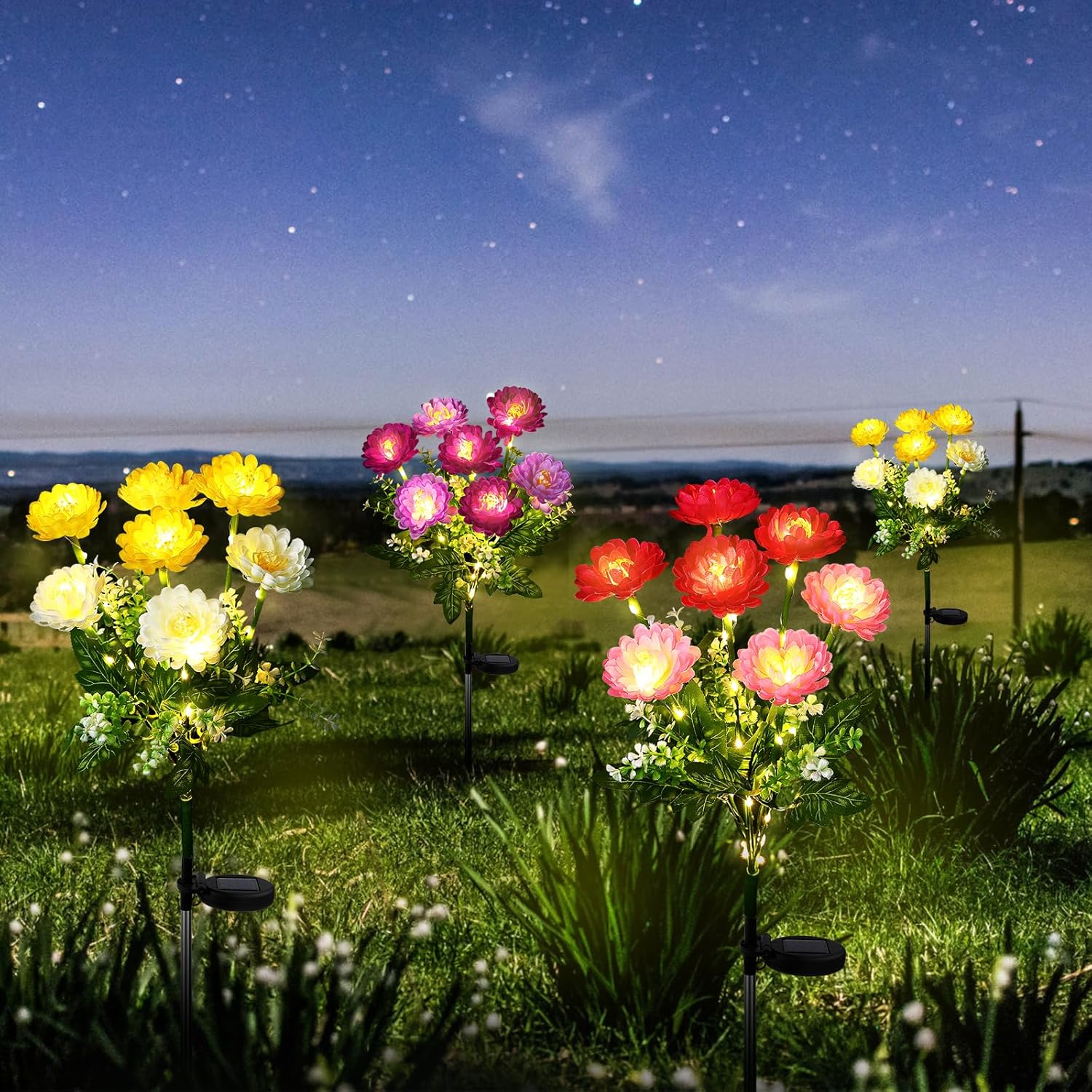 (Yellow) Solar Lights Outdoor Garden 2 Pack Snow Lotus Solar Garden Lights Garden Lights Solar Powered Waterproof with 7 Small Snow Lotus Flowers Garden Ornaments Outdoo