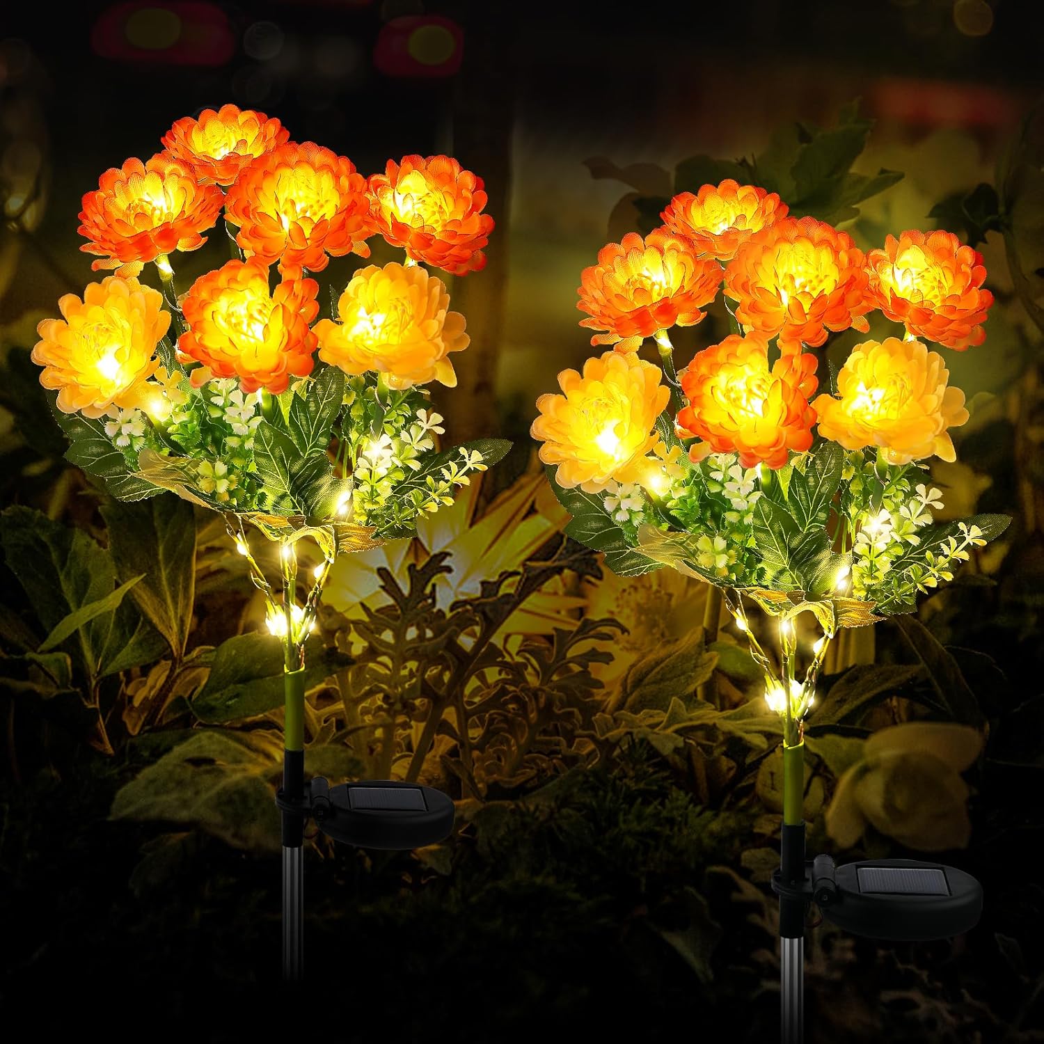(Yellow) Solar Lights Outdoor Garden 2 Pack Snow Lotus Solar Garden Lights Garden Lights Solar Powered Waterproof with 7 Small Snow Lotus Flowers Garden Ornaments Outdoo