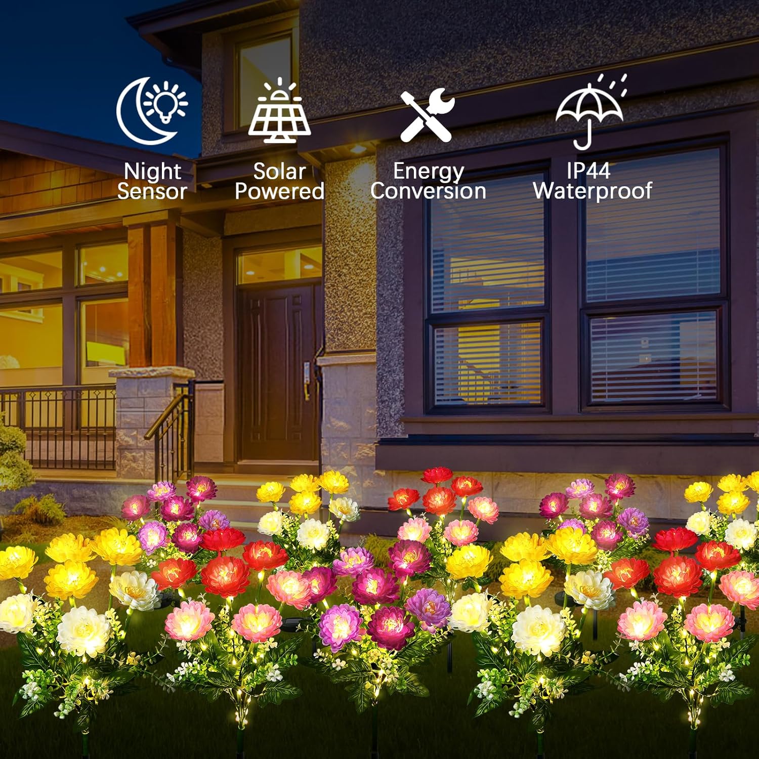 (Yellow) Solar Lights Outdoor Garden 2 Pack Snow Lotus Solar Garden Lights Garden Lights Solar Powered Waterproof with 7 Small Snow Lotus Flowers Garden Ornaments Outdoo