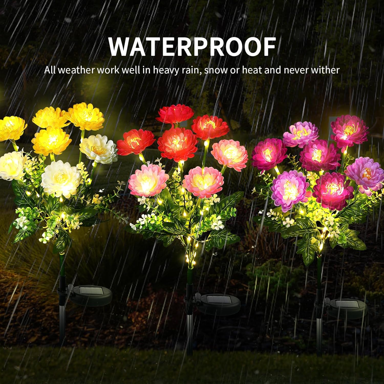 (Yellow) Solar Lights Outdoor Garden 2 Pack Snow Lotus Solar Garden Lights Garden Lights Solar Powered Waterproof with 7 Small Snow Lotus Flowers Garden Ornaments Outdoo
