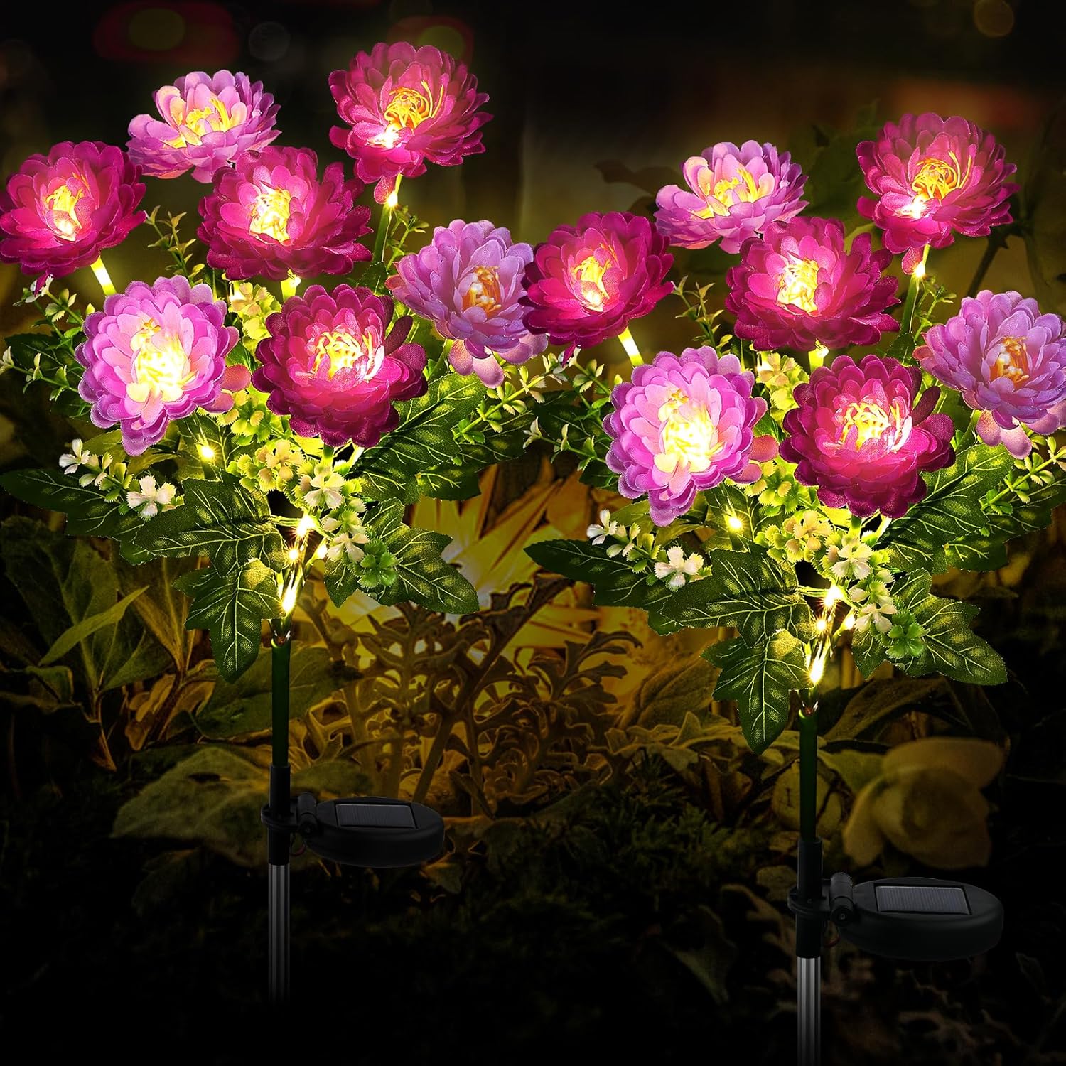 (Yellow) Solar Lights Outdoor Garden 2 Pack Snow Lotus Solar Garden Lights Garden Lights Solar Powered Waterproof with 7 Small Snow Lotus Flowers Garden Ornaments Outdoo