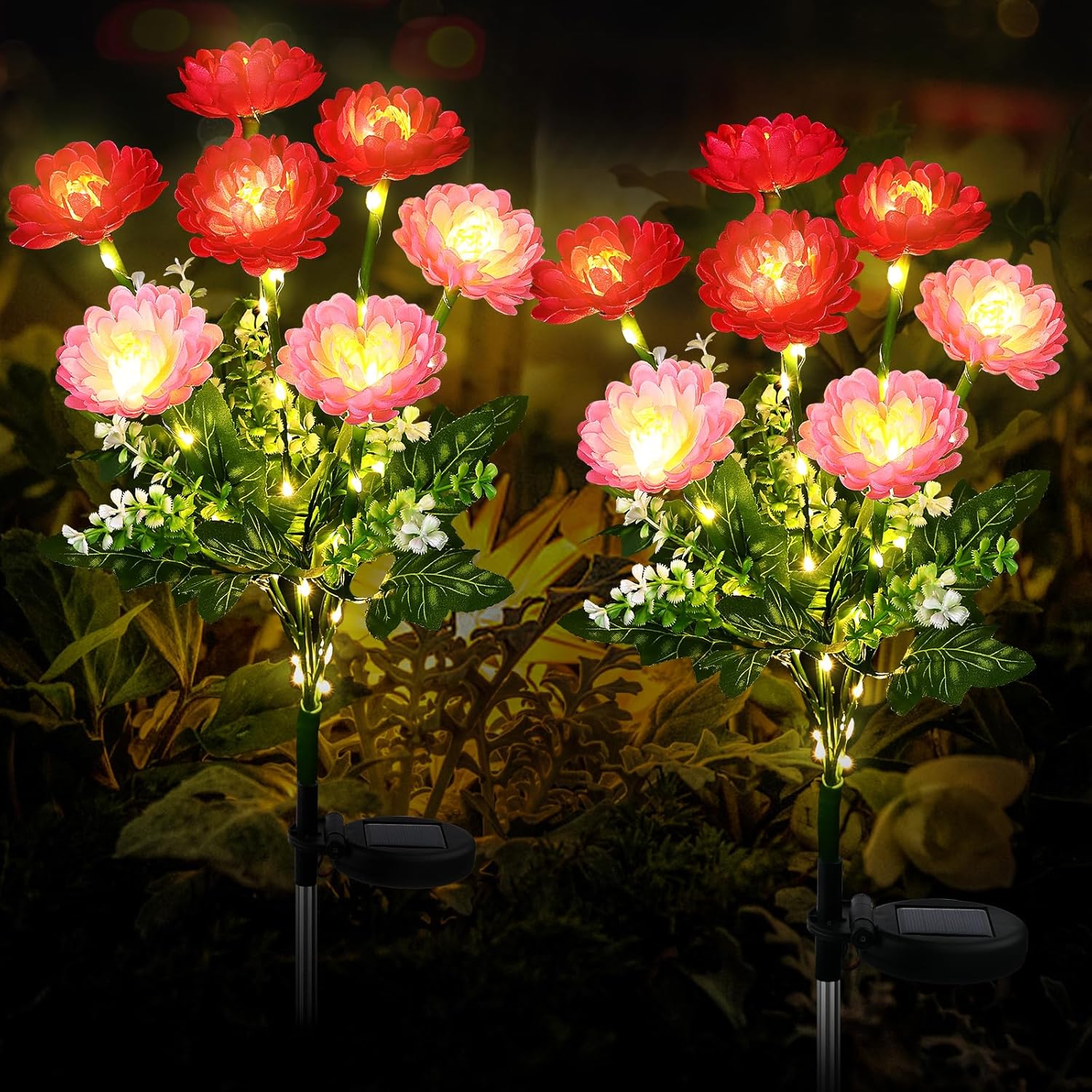 (Yellow) Solar Lights Outdoor Garden 2 Pack Snow Lotus Solar Garden Lights Garden Lights Solar Powered Waterproof with 7 Small Snow Lotus Flowers Garden Ornaments Outdoo