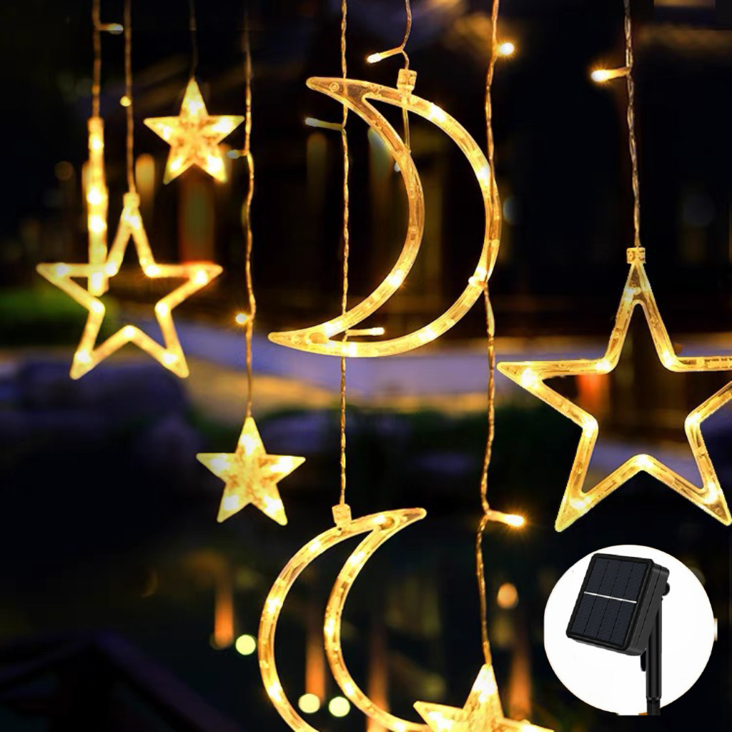 Solar Battery Power LED Star Moon String Lights Curtain Fairy String Lamp Outdoor Garden Lamp for Wedding Party Christmas Decor