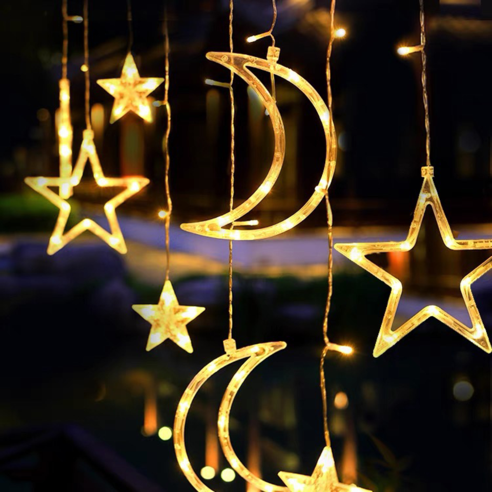 Solar Battery Power LED Star Moon String Lights Curtain Fairy String Lamp Outdoor Garden Lamp for Wedding Party Christmas Decor