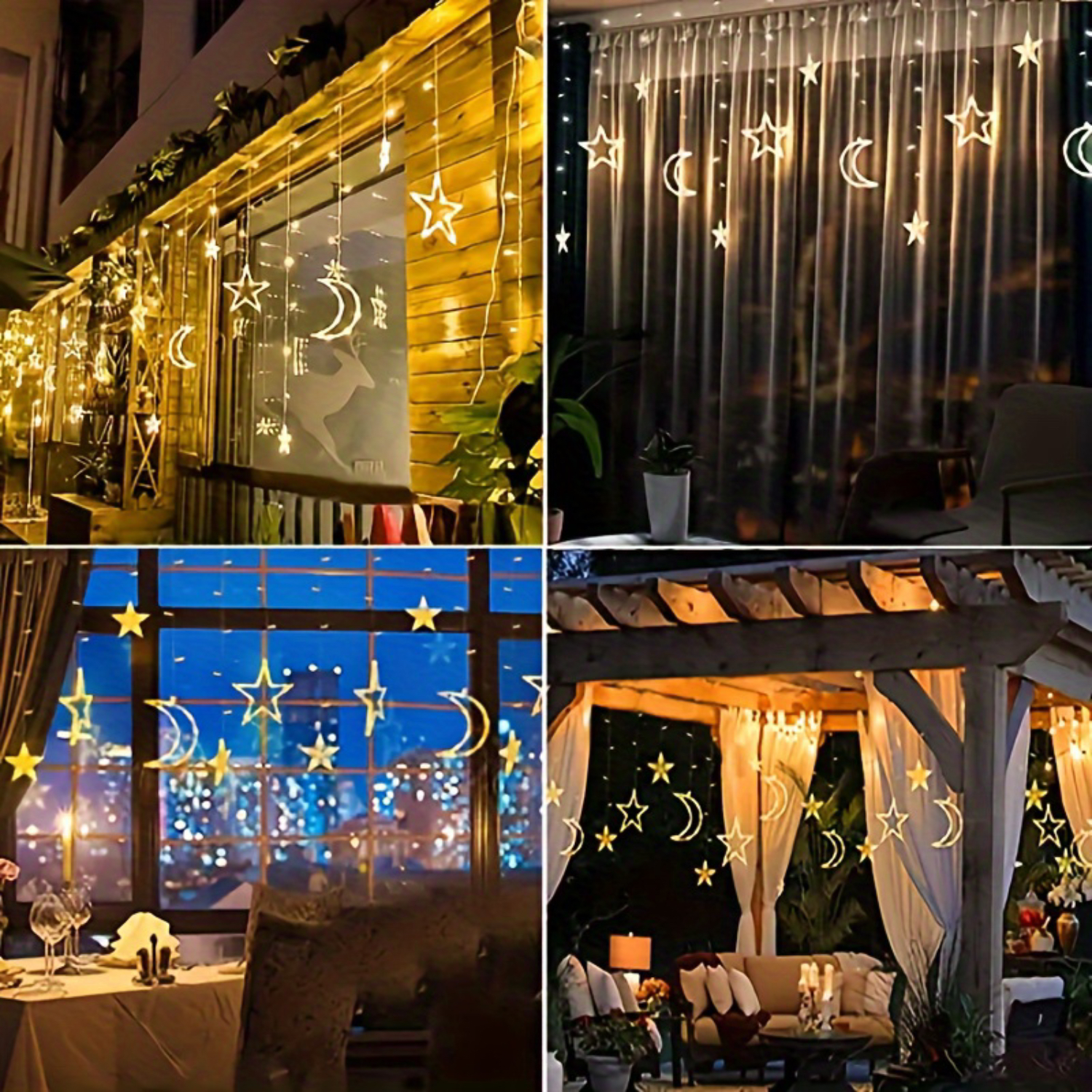Solar Battery Power LED Star Moon String Lights Curtain Fairy String Lamp Outdoor Garden Lamp for Wedding Party Christmas Decor