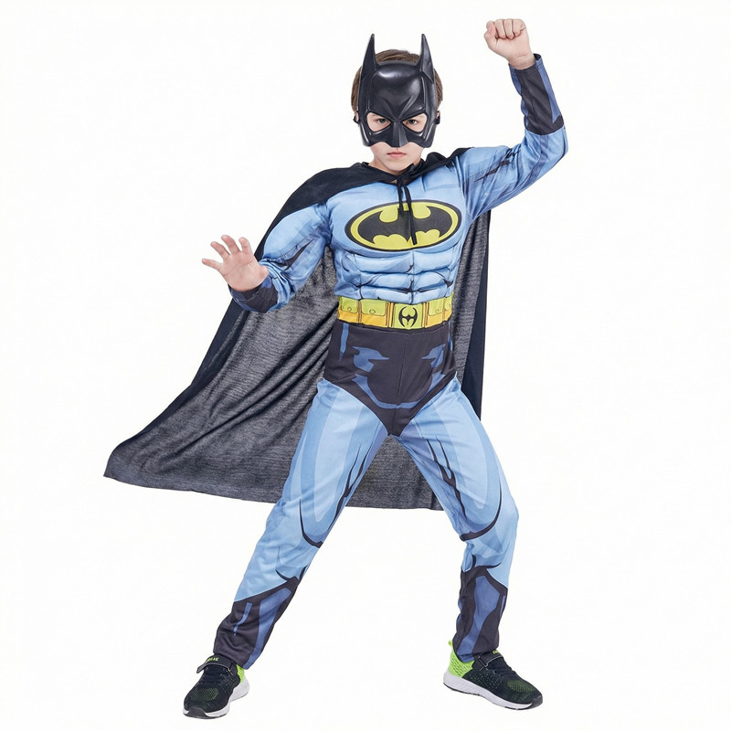 (S) 3-12Y Animal Bat Dress Up Costume Kids Black Superhero Jumpsuit Halloween Mask Boys Girls Movie Character Role Play Outfit