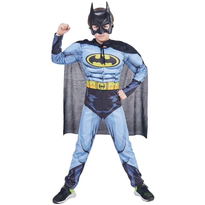 (S) 3-12Y Animal Bat Dress Up Costume Kids Black Superhero Jumpsuit Halloween Mask Boys Girls Movie Character Role Play Outfit