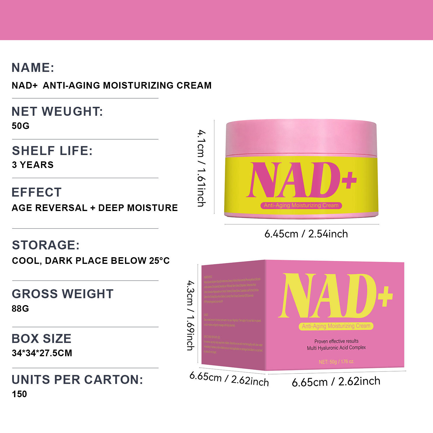 NAD Plus Anti Aging Moisturizing Cream For Hydrating Firming And Daily Skin Nourishing Face Treatment 50g