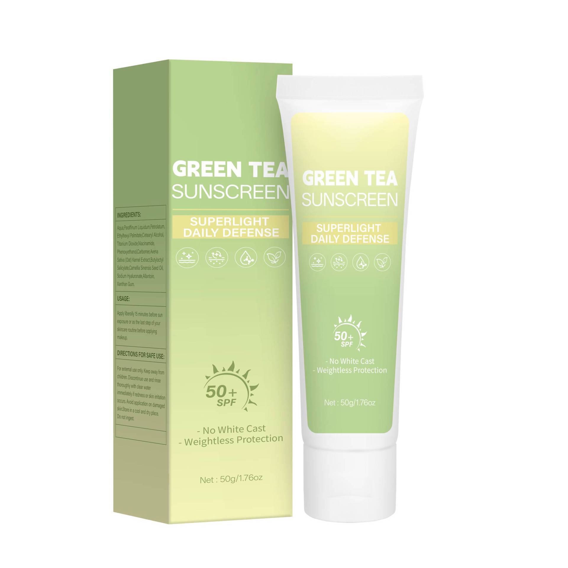 Green Tea Protective Cream Moisturizing Hydrating Nourishing Skin Softening Daily Face Sunscreen 50g
