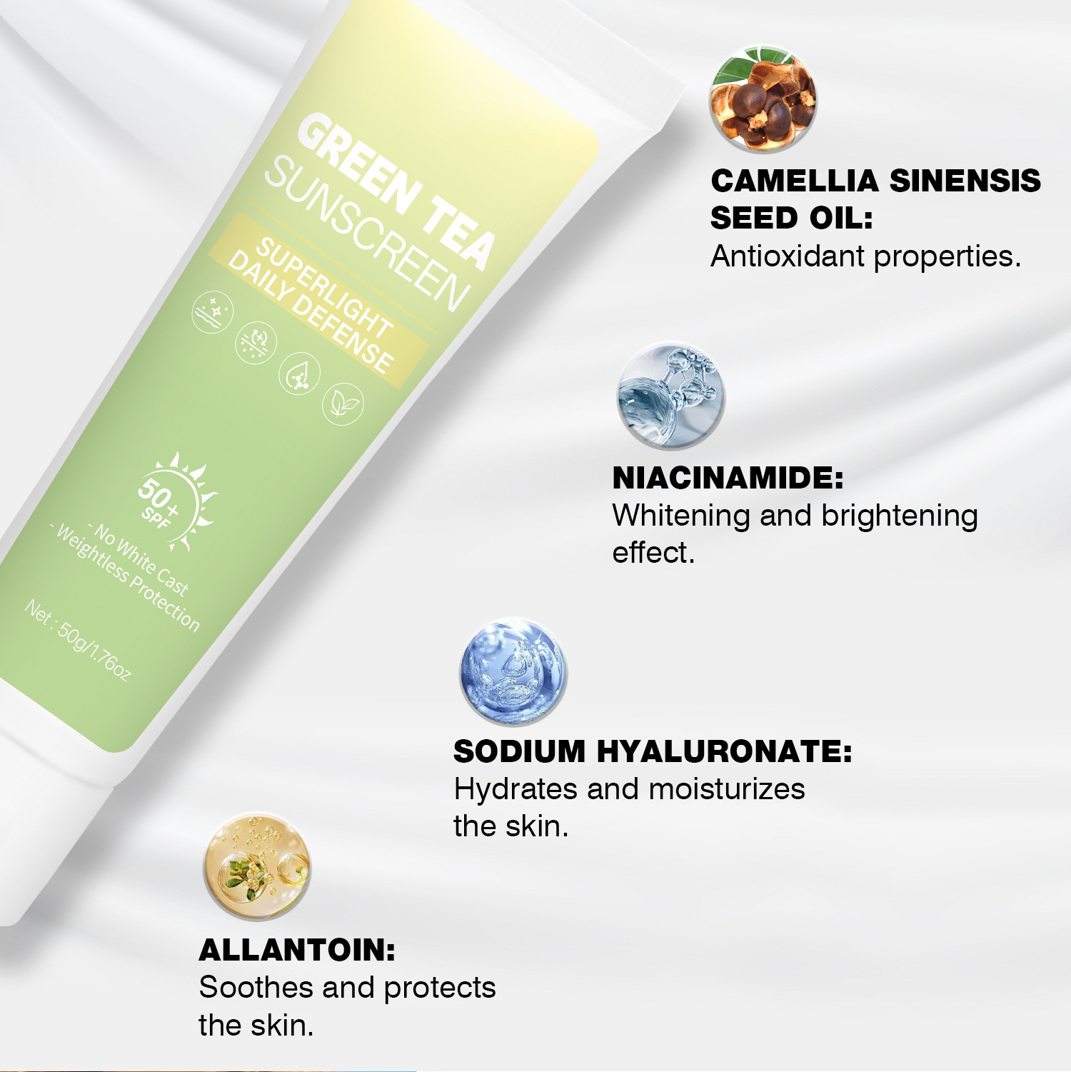Green Tea Protective Cream Moisturizing Hydrating Nourishing Skin Softening Daily Face Sunscreen 50g